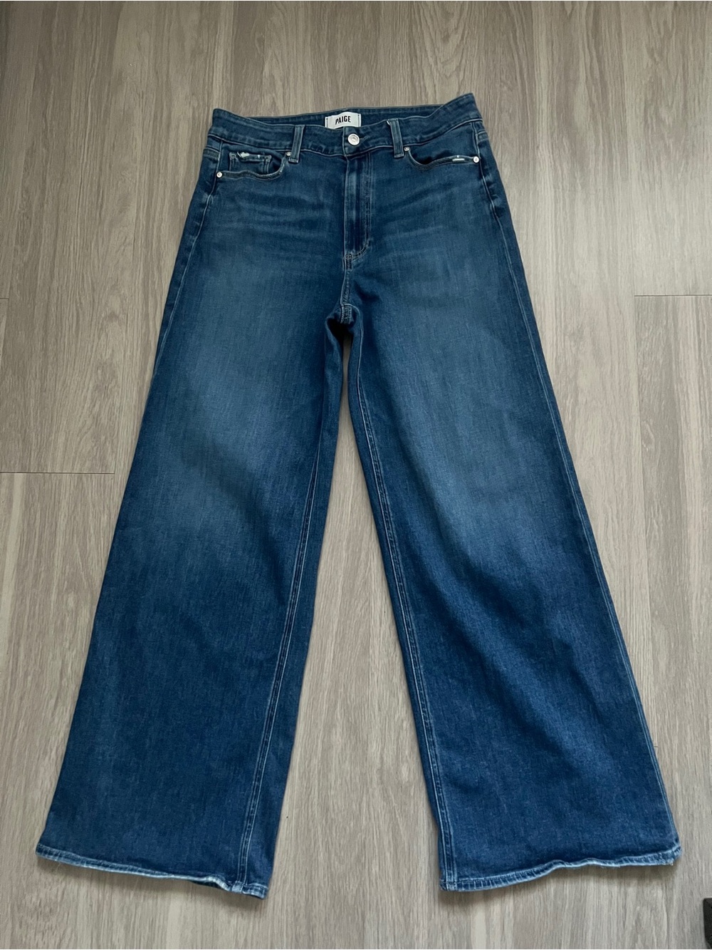 PAIGE Anessa 31” Wide Leg Jeans Size 31 High Rise Dark Wash Stretch Denim